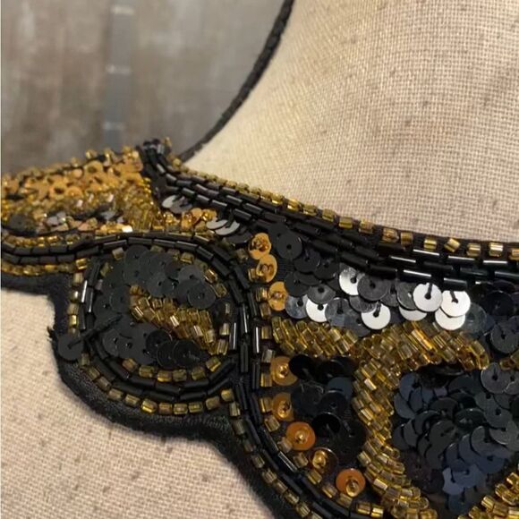 Nite line Elegant Black Dress with Gold Embellishments, US6 - Picture 6 of 8